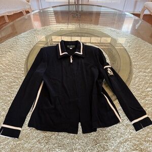 Vintage St John Collection Cardigan Womens 10 Black Full Zip Blazer Nautical USA